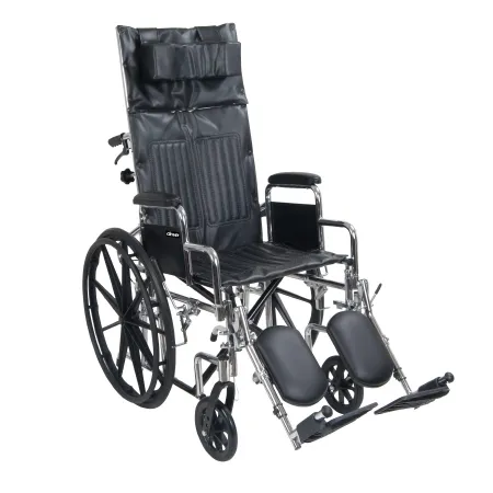 Drive Medical - drive ChromeSport - CS20RBDDA - Reclining Wheelchair drive ChromeSport Dual Axle Full Length Arm Swing-Away Elevating Legrest Black Upholstery 20 Inch Seat Width Adult 350 lbs. Weight Capacity