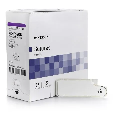 McKesson - SJ416H - Absorbable Suture with Needle McKesson Polyglycolic Acid V-20 1/2 Circle Taper Point Needle Size 3 - 0 Braided