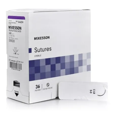 McKesson - SJ423H - Absorbable Suture with Needle McKesson Polyglycolic Acid C-13 3/8 Circle Reverse Cutting Needle Size 3 - 0 Braided
