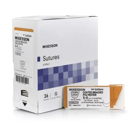 McKesson - SX556H - Nonabsorbable Suture With Needle Mckesson Polyester Cv-331 1/2 Circle Taper Point Needle Size 5 - 0 Braided