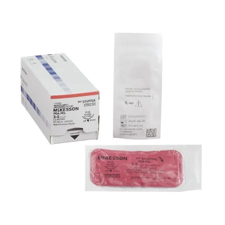 McKesson - SY497GX - Absorbable Suture with Needle McKesson Polyglycolic Acid / PCL P-12 3/8 Circle Precision Reverse Cutting Needle Size 3 - 0 Monofilament