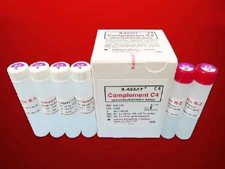 Kamiya Biomedical - K-ASSAY - KAI-010 - Reagent Kit K-ASSAY Immunochemistry / Specific Protein Test Complement C4 For Two-Reagent Automated Analyzers that use Multi-Point Calibration Method 285 Tests R1: 4 X 20 mL  R2: 2 X 10 mL