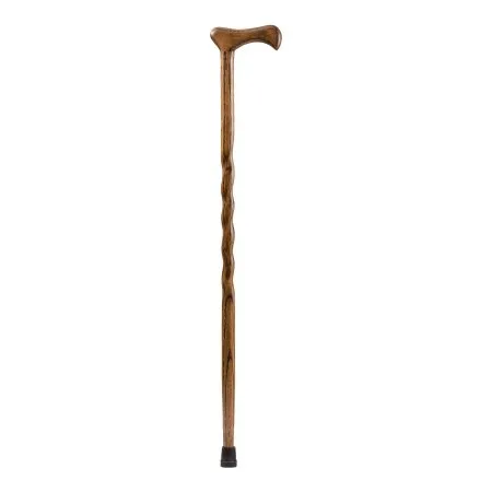 Mabis Healthcare - Brazos Twisted - 502-3000-0170 - Round Handle Cane Brazos Twisted Wood 37 Inch Height Brown Oak
