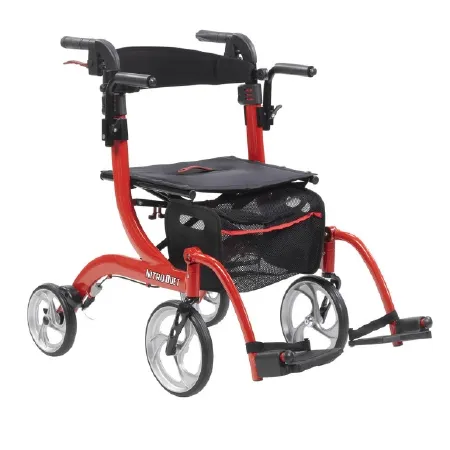 Drive Medical - drive Nitro Duet - RTL10266DT - 4 Wheel Rollator / Transport Chair drive Nitro Duet Red Adjustable Height / Transport / Folding Aluminum Frame