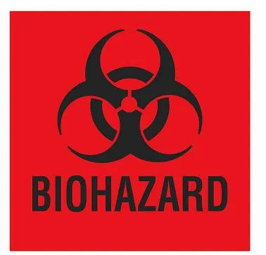 Uline - S-3562 - Pre-printed Label Uline Warning Label Flourescent Red Paper Biohazard / Symbol Black Biohazard 2 X 2 Inch