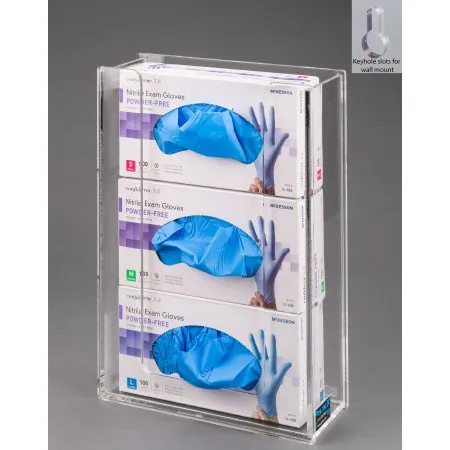 Poltex - ACGB3-W - Glove Box Holder Wall Mounted 3-Box Capacity Clear 10-1/4 W X 3-3/4 D X 15 H Inch Acrylic