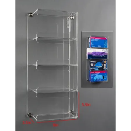 Poltex - DECOGBST4-W - Glove Box Holder Poltex Wall Mount 4 Boxes of Gloves Clear 9 X 5-1/2 X 3-1/2 Inch Acrylic