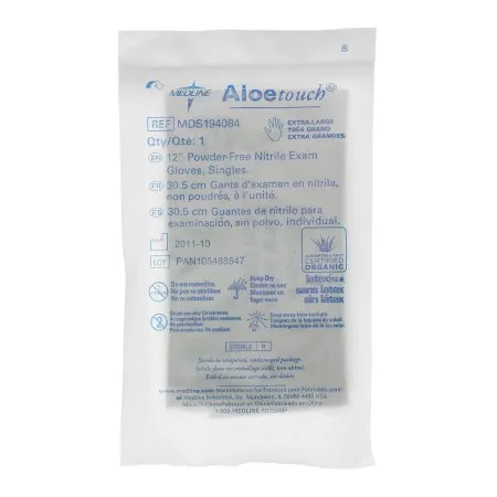 Medline - Aloetouch - MDS194084 - Exam Glove Aloetouch X-Large Sterile Single Nitrile Extended Cuff Length Fully Textured Green Chemo Tested