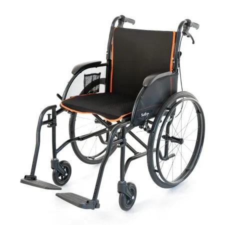 Feather Mobility - Feather - EB-FCM18-BK-BKC - Lightweight Wheelchair Feather Full Length Arm Swing-Away Footrest Gray / Orange Upholstery 18 Inch Seat Width Adult 250 lbs. Weight Capacity