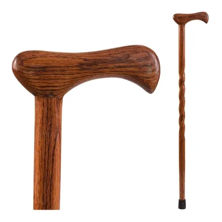 Mabis Healthcare - Brazos Twisted - 502-3000-0174 - T-handle Cane Brazos Twisted Wood 37 Inch Height Red Oak