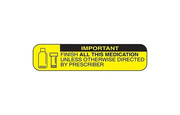 Health Care Logistics - Indeed - 2002 - Pre-printed Label Indeed Auxiliary Label Yellow Paper Important Finish All This Medication Unless Otherwise Directed By Prescriber Black Safety And Instructional 3/8 X 1-5/8 Inch