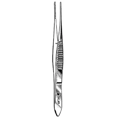 Sklar - 66-2740 - Dressing Forceps Iris 4 Inch Length OR Grade Stainless Steel NonSterile NonLocking Thumb Handle Straight Serrated Tip