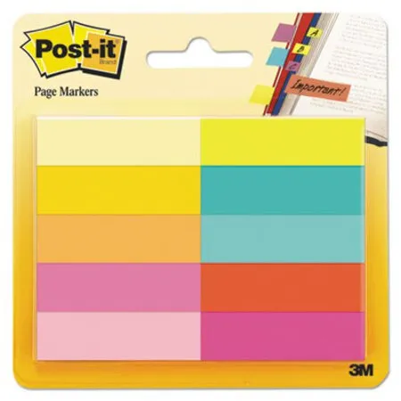 Post-it - MMM-67010AB - Page Flag Markers, Assorted Bright Colors, 50 Sheets/pad, 10 Pads/pack