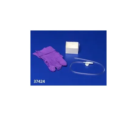 Covidien - Argyle - 31479 - Suction Catheter Mini Soft Kit, 14 fr. With Safe-T-Vac Valve, Blue Nitrile Latex-free Exam Glove, Pop-up Solution Cup, Sterile