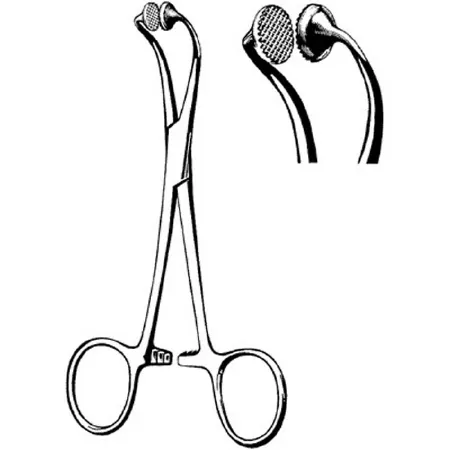 Sklar - Econo - 21-611 - Towel Clamp Forceps Econo Hoff 5-1/4 Inch Length Floor Grade Pakistan Stainless Steel Nonsterile Ratchet Lock Finger Ring Handle Curved Round Cross Serrated Nonperforating Tips