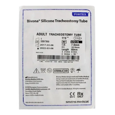 Smiths Medical - Bivona TTS - 670170 -  Cuffed Tracheostomy Tube  Disposable IC Size 7.0 Adult