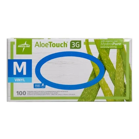 Medline - MDS195175 - Aloetouch 3G Exam Glove Aloetouch 3G Medium NonSterile Stretch Vinyl Standard Cuff Length Smooth Green Not Rated