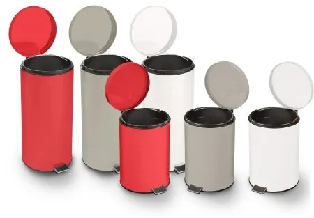 McKesson - 81-45267 - Trash Can With Plastic Liner Mckesson 32 Quart Round Red Steel Step On
