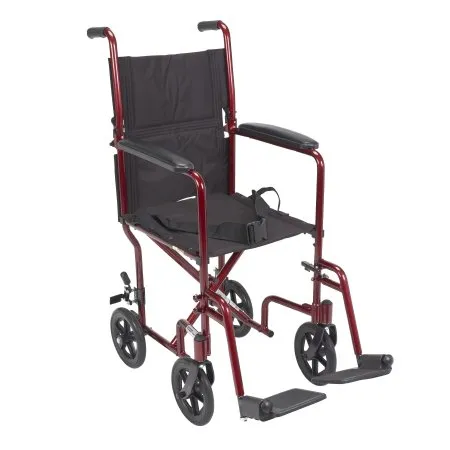 Drive Medical - ATC17-RD - Lightweight Transport Chair Aluminum Frame with Red Finish 300 lbs. Weight Capacity Fixed Height / Padded Arm Black Upholstery