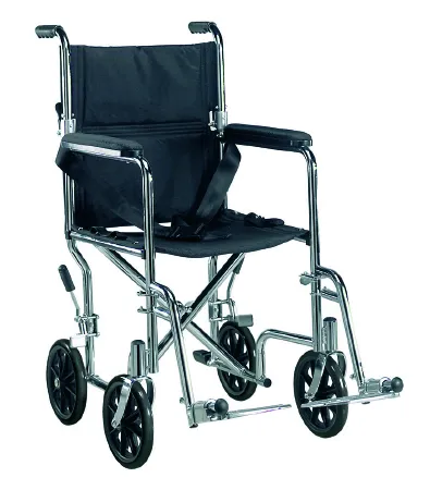 Drive Medical - Go-Kart - TR19 - Lightweight Transport Chair Go-Kart Steel Frame with Chrome Finish 300 lbs. Weight Capacity Fixed Height / Padded Arm Black Upholstery