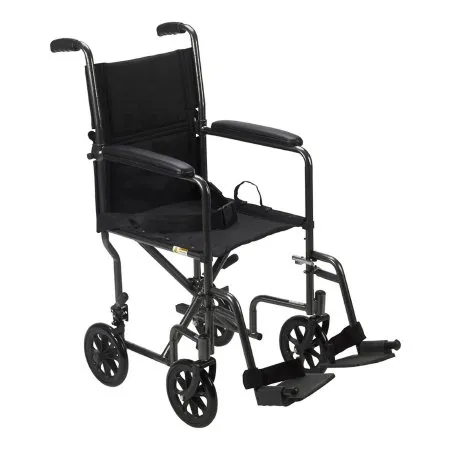 Drive Devilbiss Healthcare - TR37E-SV - Drive Medical drive Transport Chair drive Steel Frame with Silver Vein Finish 250 lbs. Weight Capacity Padded Arm Black Upholstery