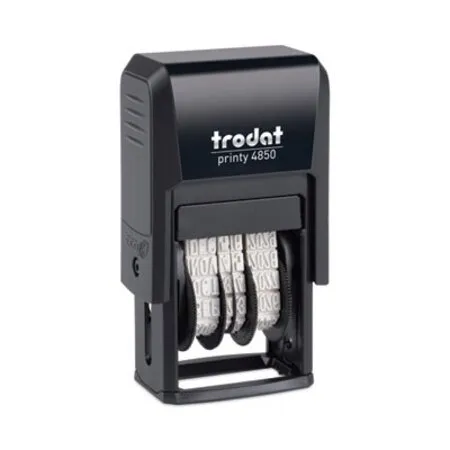 Trodat - USS-E4850L - Printy Economy Micro 5-in-1 Date Stamp With Text Plates, Self-inking, 1 X 0.75, Blue/red