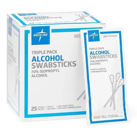 Medline - MDS093810 - Impregnated Swabstick 70% Strength Isopropyl Alcohol Individual Packet Sterile
