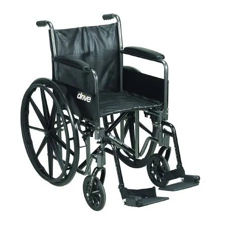 Drive Medical - drive Silver Sport 2 - SSP218DFA-SF - Wheelchair drive Silver Sport 2 Dual Axle Full Length Arm Swing-Away Footrest Black Upholstery 18 Inch Seat Width Adult 300 lbs. Weight Capacity