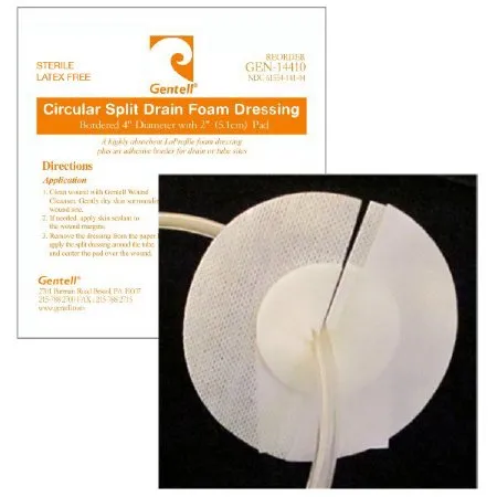 Gentell - Gen-14410 - Gentell Circular Foam Split Drain Dressing, 4"