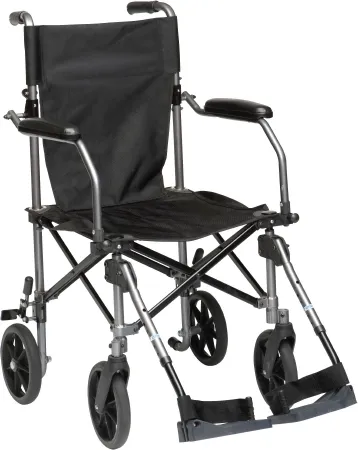 Drive Medical - Travelite - TC005GY - Transport Chair Travelite Aluminum Frame 250 lbs. Weight Capacity Desk Length / Flip Back / Padded Arm Gum Metal Upholstery