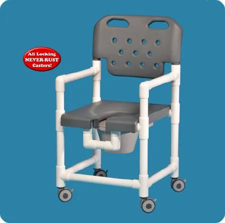 IPU - Elite - ELT817PB - Commode / Shower Chair Elite Fixed Arms PVC Frame With Backrest 325 lbs. Weight Capacity