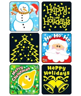 Medibadge - Kids Love Stickers - W2037 - Kids Love Stickers 75 Per Box Merry Christmas Glow-in-the-dark , Assorted Sticker 2-1/2 Inch