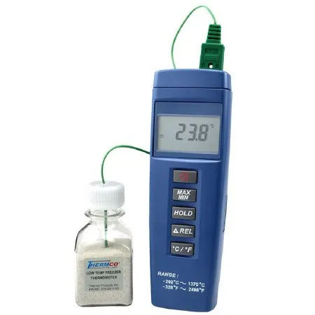 Thermco Products - ACCULF307FC - Digital Ultra-Low Freezer Thermometer Fahrenheit / Celsius -148° to +320°F (-100° to +160°C) with Bottle Bottle Probe Battery Operated
