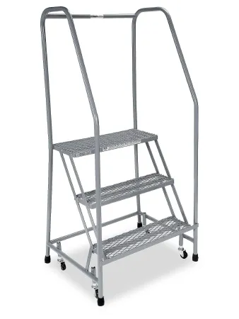 Uline - H-840U-10 - Rolling Safety Ladder With Handrail Metal, Silver