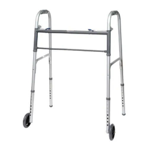Compass Health Brands - Wkabw2b - Aluminum Bariatric Walker, 2 Button With Wheels, 500 Lb Weight Capacity.