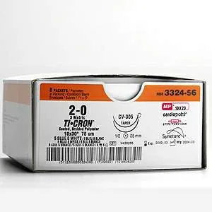 Covidien - Ti-Cron - 88863062-51 - Nonabsorbable Suture With Needle Ti-cron Polyester Sc-2 Straight Conventional Cutting Needle Size 2 - 0 Braided