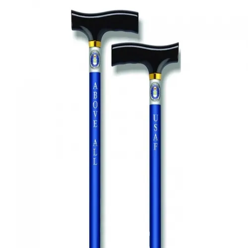 Alex Orthopedics - From: 15280 To: 15285 - Alex Orthopedic Straight Cane with Fritz Handle, US Air Force, 31" 40" Adjustable Height, 300 lb. Weight Capacity
