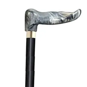 Alex Orthopedic - 40367 - Wood Cane with Gray Marble Palm Grip Handle, Right, 250 lb. Weight Capacity, 18 mm Replacement Rubber Tip, Black Shaft, Right