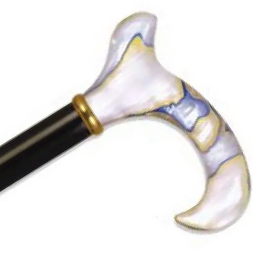 Alex Orthopedics - From: MP-40562 To: MP-40662 - Wood Cane With Acrylic Aqua Swirl Derby Handle and Collar