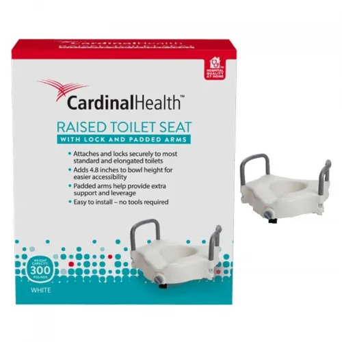Cardinal Health - From: CBAS0025R To: CBAS0027R - Med Raised Toilet Seat with Lock & Padded Arms, Retail Package