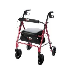 Carex Health Brands - A22200 - Rolling Walker, 33.75"-36.5" x 26" x 27", Red. Handles adjust 33.75" to 36.5" to meet a wide array of heights for comfort.