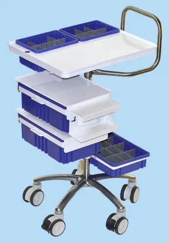 Centicare - From: MED-1222H-D To: MED-1222H-S - Bedside Procedure Carts Electronic Charting Cart With Horizontal Vertical Handle; 2 Small Bins WithDividers, Drawer With Mounted Glovebox