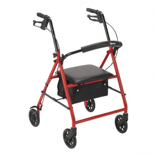 Drive Medical - R800RD - Rollator With 6 Wheels Red Pouch And Padded Seat 300lb