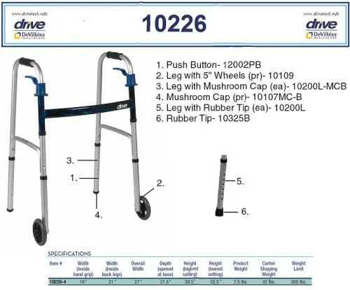 Drive Medical - 10200L-MCB - Replacement Walker Leg W/ 10107MC-B,1/ea