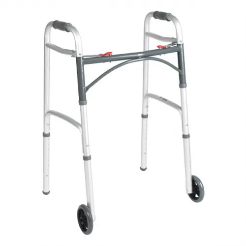 Drive Medical - drive Deluxe - 10211-4ASM - Dual Release Folding Walker Adjustable Height drive Deluxe Aluminum Frame 350 lbs. Weight Capacity 25 to 32-1/4 Inch Height