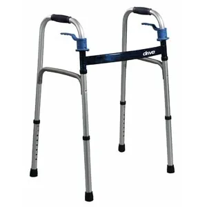 Drive Devilbiss Healthcare - drive Deluxe - 10224-4 - Drive Medical  Dual Release Folding Walker Adjustable Height  Aluminum Frame 350 lbs. Weight Capacity 32 to 39 Inch Height