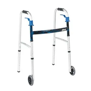 Drive Medical - drive Deluxe - 10227-4 - Dual Release Folding Walker with Wheels Adjustable Height drive Deluxe Aluminum Frame 350 lbs. Weight Capacity 26 to 33-1/2 Inch Height