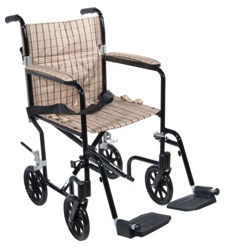 Drive Devilbiss Healthcare - From: FW19BG To: fw19db  Drive MedicalFlyweight Lightweight Folding Transport Wheelchair, Frame Plaid Upholstery