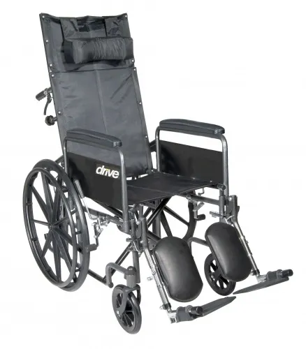 Drive DeVilbiss Healthcare - Silver Sport - From: SSP16RBDFA To: SSP20RBDFA - Drive Medical Sport Reclining Wheelchair with Elevating Leg Rests, Detachable Full Arms, Seat