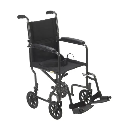 Drive Medical - tr39e-sv - Lightweight Steel Transport Wheelchair, Fixed Full Arms, Seat